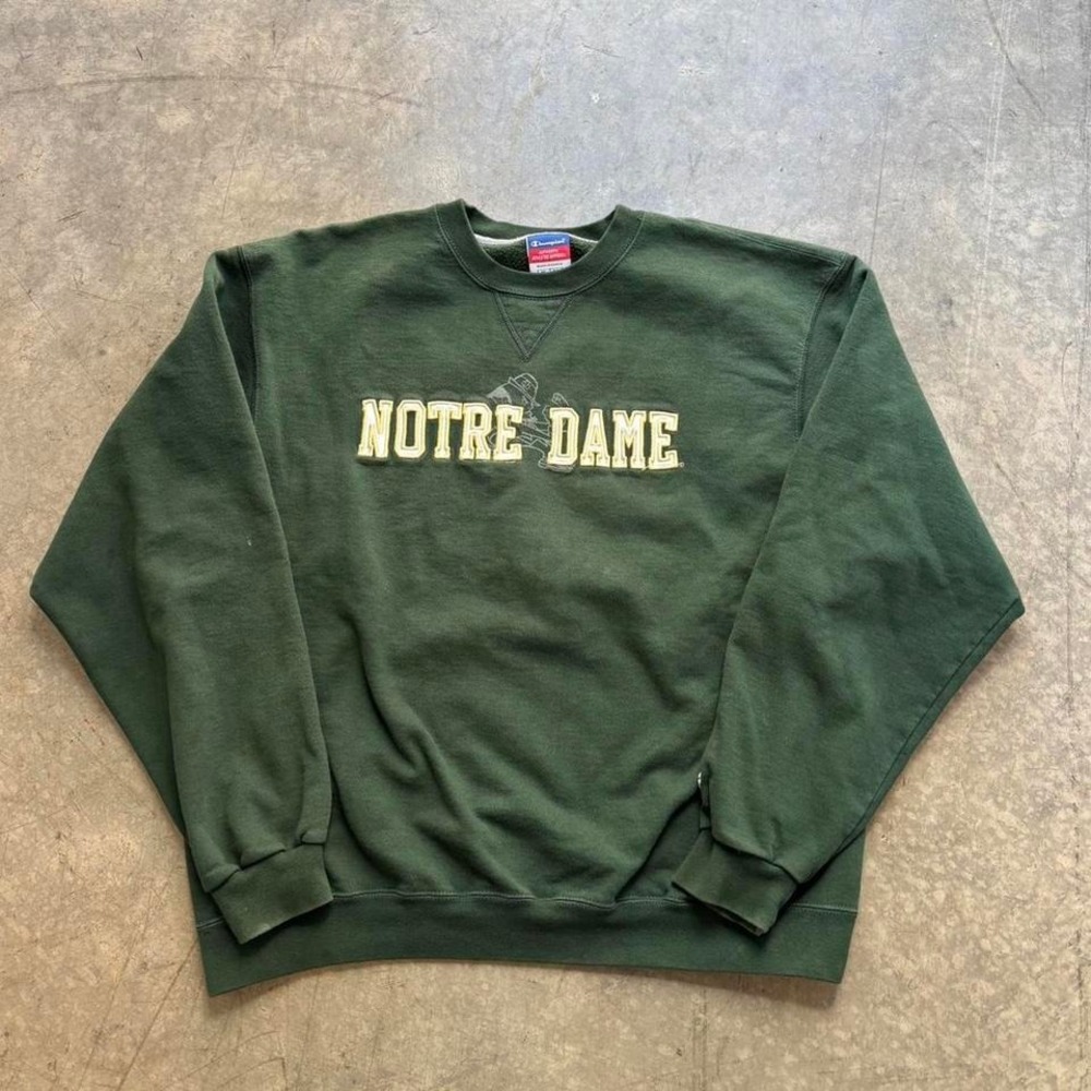 Vintage Champion Notre Dame University Green Crewneck Size XL - Picture 1 of 4